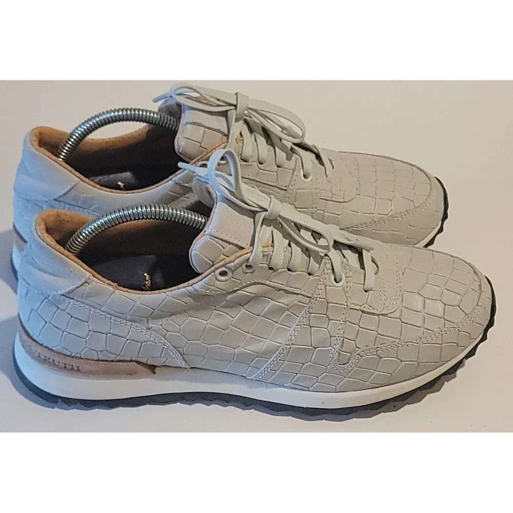 Robert Graham Men's Beige Embossed Aligator Leather Sneakers 8.5D Made in ITALY